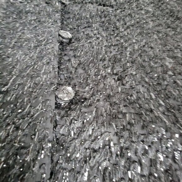 Vintage Brenda Goode Black Fringe Textured Button-Up Shirt Small Long Sleeve - Picture 4 of 8